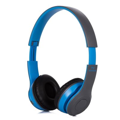 P47 Bluetooth 5.0 +EDR-Kopfhörer mit integriertem UKW-Radio und Micro-SD-Lesegerät. Blau
