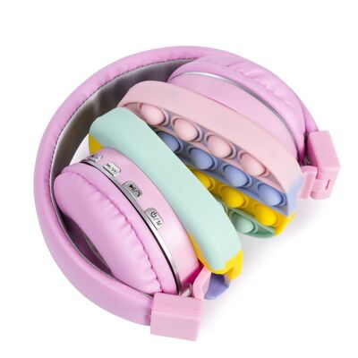 AH806 Bubble Pop It headphones. Bluetooth 5.2, FM radio, Micro SD card reader. Pink