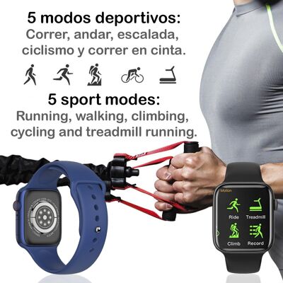 Smartwatch KD07 mit Herzfrequenz-, Blutdruck- und O2-Monitor. 5 Sportmodi. Bluetooth-Anrufe. Schwarz