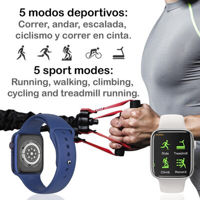 Smartwatch KD07 con cardiofrequenzimetro, pressione sanguigna e monitor O2. 5 modalità sportive. Chiamate Bluetooth. Bianco
