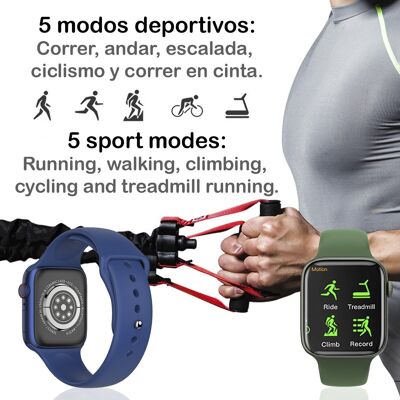 Smartwatch KD07 con cardiofrequenzimetro, pressione sanguigna e monitor O2. 5 modalità sportive. Chiamate Bluetooth. Verde militare