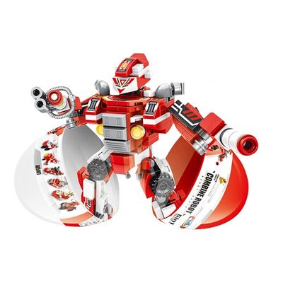 6-in-1 fire robot, with 271 pieces. Build 6 individual rescue vehicles (with 2 shapes each), attach and convert into a robot. Red