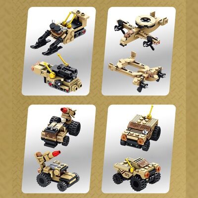 Patriot Aero Defense, vehicle launches field missiles 12 in 1, with 555 pieces. Build 12 individual models with 2 shapes each. Multicolored