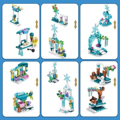Ice Castle 12 in 1, with 554 pieces. Build 12 individual models with 2 shapes each. Multicolored