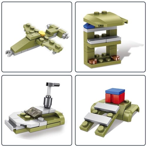 Todo terreno militar 10 en 1, con 215 piezas. Construye 10 modelos individuales. Verde