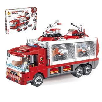 Camion de pompiers transformable en robot, 6 en 1, avec 655 pièces. Construisez 6 modèles individuels avec 2 formes chacun. Rouge