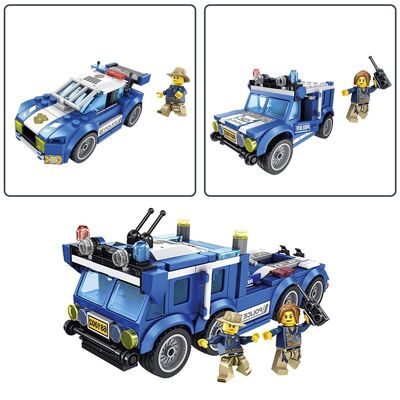Polizeiauto und Roboter 2 in 1, 311 Teile. Bauen Sie 4 einzelne Mini-Modelle oder 2 mittlere Modelle. Blau