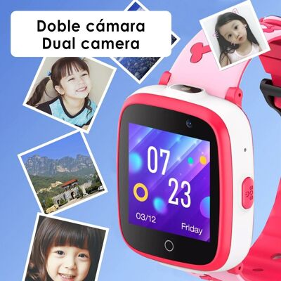 Jeu smartwatch S6 pour enfants. Double caméra, appels, fonction SOS, slot SIM. Rose