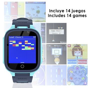 Montre de jeu smartwatch S23 pour enfants, avec 14 jeux, double caméra photo et vidéo. Bleu 2