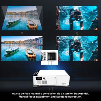 Vidéoprojecteur T500 Wifi LED, avec Airplay et Miracast. Prend en charge Full HD1080, 30 à 170 pouces, haut-parleur et contrôleur. Blanc 3