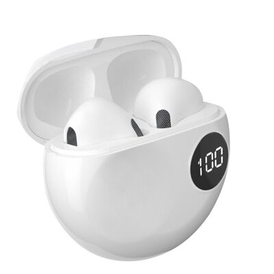 Auriculares TWS Apro 6 Bluetooth 5.1. Base de carga 200mAh con pantalla. Blanco