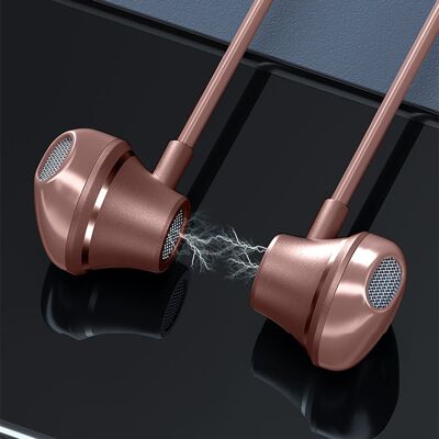 K12 Sport headphones with neckband. Bluetooth 5.2 magnetic headphones, led light, 15 hours of battery. Pink gold