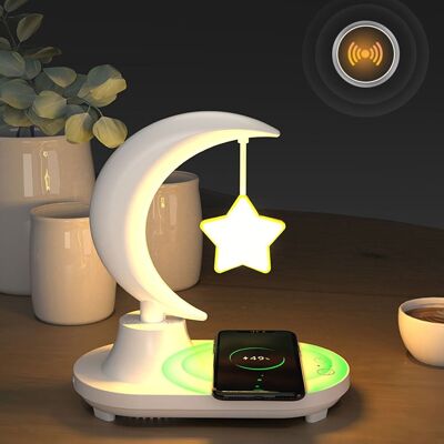 Multicolored Star-shaped LED lamp, with wireless charger and Bluetooth speaker. White