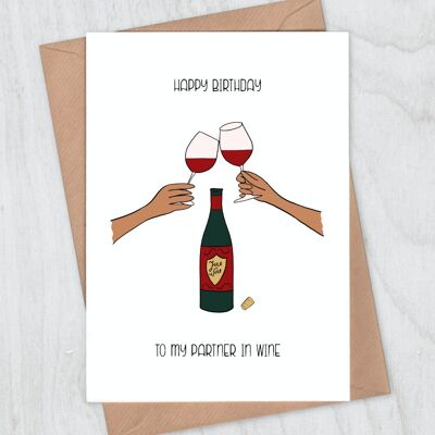 Partner in Wine Birthday Card - Red