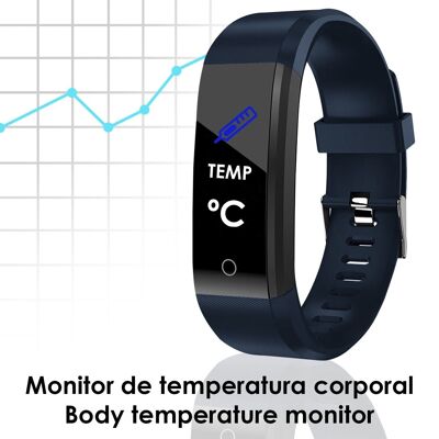 Brazalete inteligente ID115 Plus con termómetro, monitor cardíaco, tensión y oxígeno en sangre. Azul Oscuro