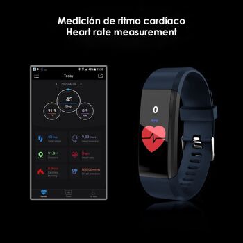 Bracelet intelligent ID115 Plus avec thermomètre, moniteur de fréquence cardiaque, tension artérielle et oxygène. Bleu foncé 2