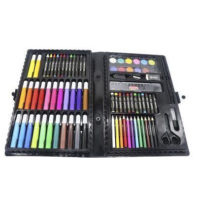 Painting set with 86 pieces. Includes pencils, watercolors, markers, crayons and accessories. Blue