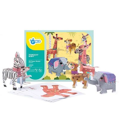 Kit de bricolage en papier origami 3D. Figurines d'animaux de la jungle. Beige