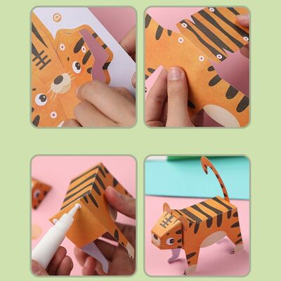 3D origami paper craft kit. Animal figures. Green