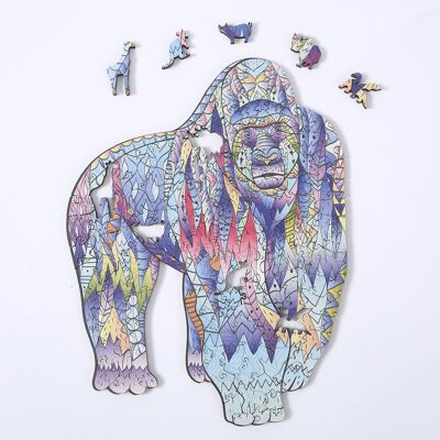 3D wooden puzzle DIY silhouette shape. With individual pieces with different designs. In polychrome wood. A3 size. GORILLA DESIGN. Multicolored