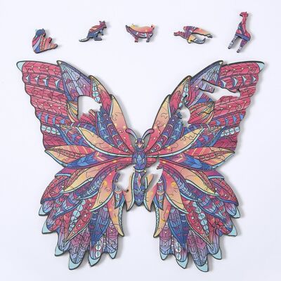 DIY wooden 3D puzzle silhouette shape. With individual pieces with different designs. In polychrome wood. A3 size. BUTTERFLY DESIGN. Multicolored
