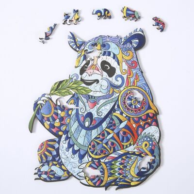 Puzzle 3D de madera DIY forma de silueta . Con piezas individuales con diferentes diseños. En madera policromada. Tamaño A3 .DISEÑO PANDA. Multicolor