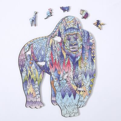 3D wooden puzzle DIY silhouette shape. With individual pieces with different designs. In polychrome wood. A4 size. GORILLA DESIGN. Multicolored