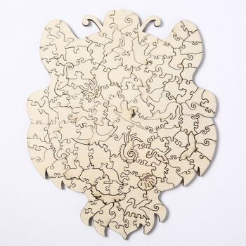 Forme de silhouette de puzzle 3D en bois bricolage. Avec des pièces individuelles avec des designs différents. En bois polychrome. Format A4 DESIGN TIGRE. Multicolore 2