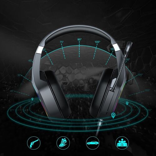 Headset J20 Ultra-Flexible Premium .7 luces FULL RGB. Auriculares gaming con micro, conexión minijack para PC, portátil, PS4, Xbox One, móvil, tablet. Negro