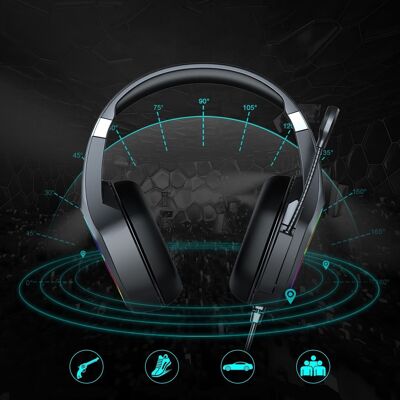 J20 Ultra-Flexible Premium Headset. 7 FULL RGB lights. Gaming headphones with micro, minijack connection for PC, laptop, PS4, Xbox One, mobile, tablet. Black