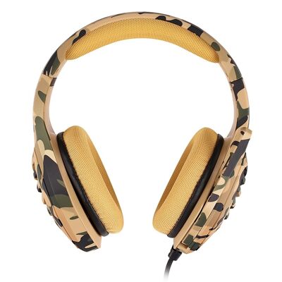 Cuffia J1 Ultra-Flessibile Premium con 15 RB full led. Cuffie da gioco con connessione micro, minijack per PC, laptop, PS4, Xbox One, cellulare, tablet. Cancellazione microfono. Camouflage marrone