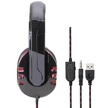 Casque SY733MV. Casque de jeu avec connexion micro, minijack pour PC, ordinateur portable, PS4, Xbox One, mobile, tablette. Contrôle du volume rouge 1