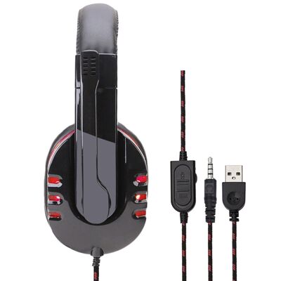 Headset SY733MV . Auriculares gaming con micro, conexión minijack para PC, portátil, PS4, Xbox One, móvil, tablet. Control de Volumen Rojo