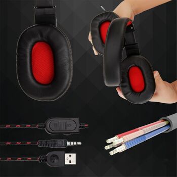 Casque SY733MV. Casque de jeu avec connexion micro, minijack pour PC, ordinateur portable, PS4, Xbox One, mobile, tablette. Contrôle du volume rouge 2