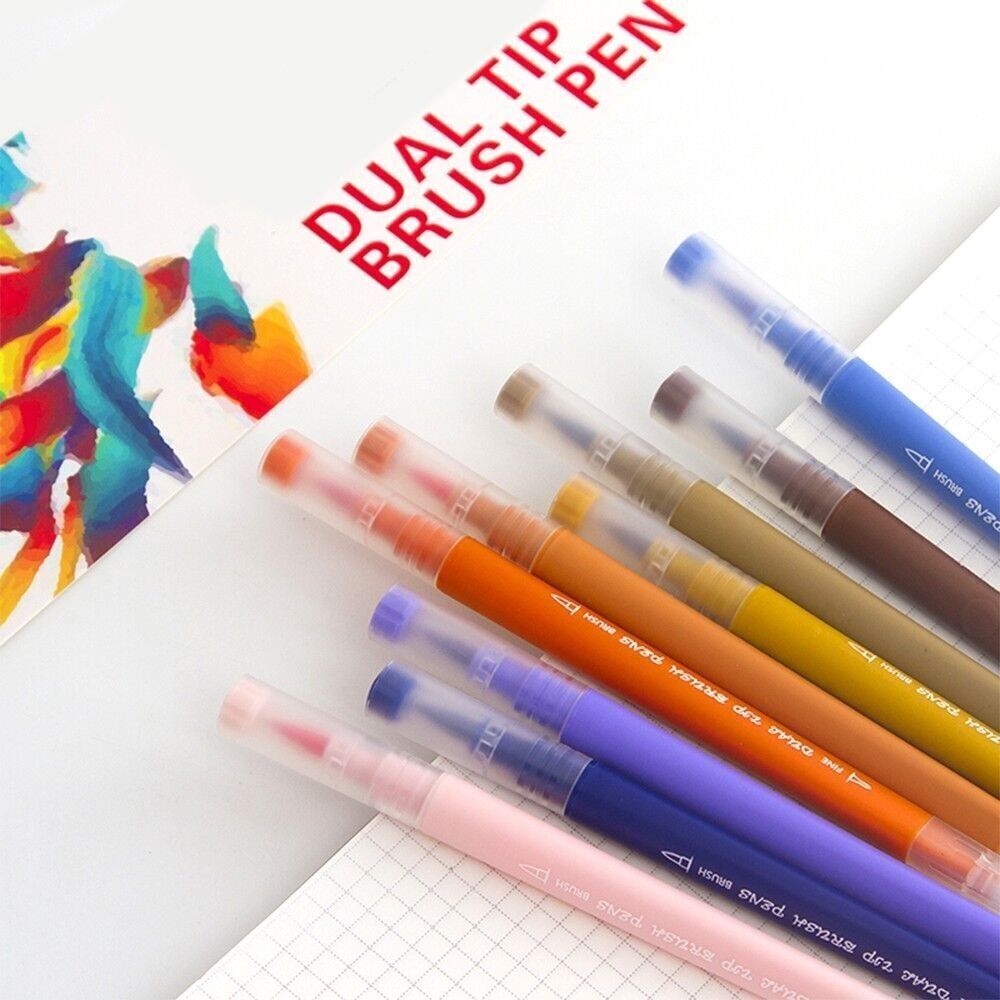 Set di 72 pennarelli a doppia punta, punta fine 0,4 mm e punta a pennello per acquerello professionale. Forma triangolare ergonomica per scritte, calligrafia, illustrazioni... Mucca Marrone