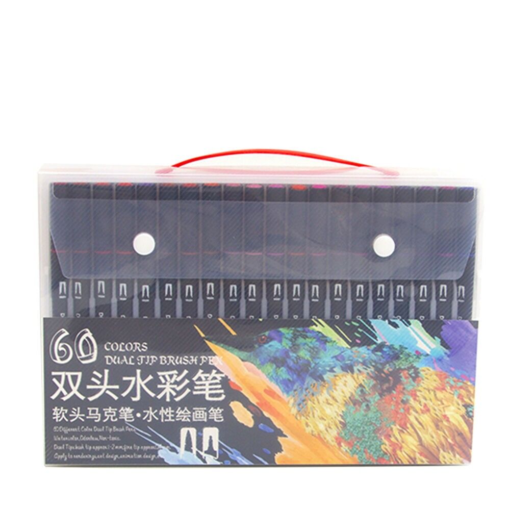 60er Set DUAL ART BLACK LINE Farbmarker mit Doppelspitze, 0,4 mm Feinspitze und professioneller Aquarellpinselspitze. Ergonomische Dreiecksform für Schriftzüge, Kalligrafie, Illustrationen...