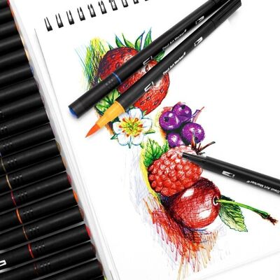 Set mit 24 BLACK LINE Doppelendmarkern, feine Spitze 0,4 mm und professionelle Aquarellpinselspitze. Ergonomische runde Form für Beschriftungen, Kalligrafie, Illustrationen… Braune Kuh