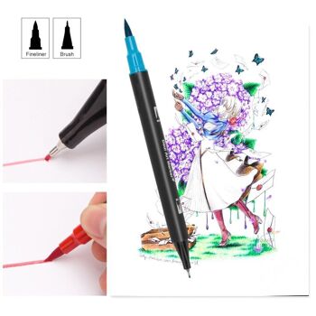 Ensemble de 72 marqueurs de couleur à double embout BLACK LINE, pointe fine 0,4 mm et pointe pinceau aquarelle professionnelle. Forme ronde ergonomique pour lettrage, calligraphie, illustrations... Vache Brune 2