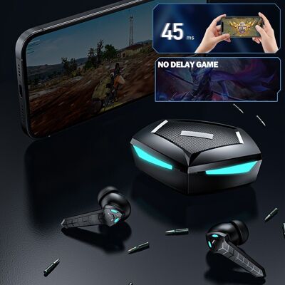Auriculares Gaming P36 TWS, Bluetooth 5.2. Batería hasta 5 horas de duración. Base de carga con luces led RGB. Control táctil. Negro