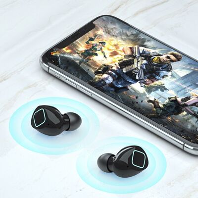 TWS M6 earphones + Speaker, Bluetooth 5.1. 4000mAh charging base with USB powerbank, flashlight and charge indicator screen. Black
