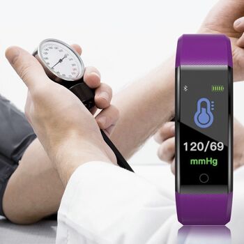 Bracelet intelligent ID115 Plus avec thermomètre, moniteur de fréquence cardiaque, tension artérielle et oxygène. Violet 3