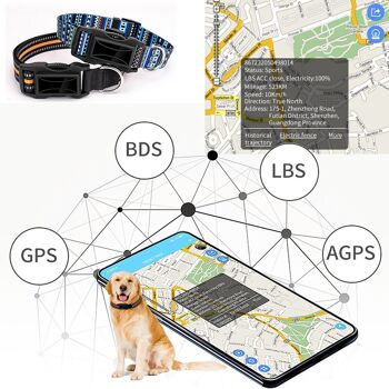Localisateur GPS spécial pour chiens et animaux de compagnie. BDS+LBS+AGPS. Collier de 40 à 64cm de diamètre, réfléchissant. Jaune 2