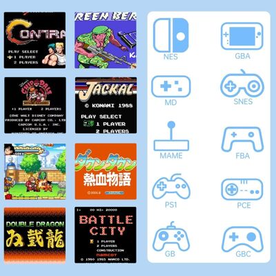 Two-player wireless retro console game simulator. Includes two wireless controllers and memory card with more than 13,000 games. White