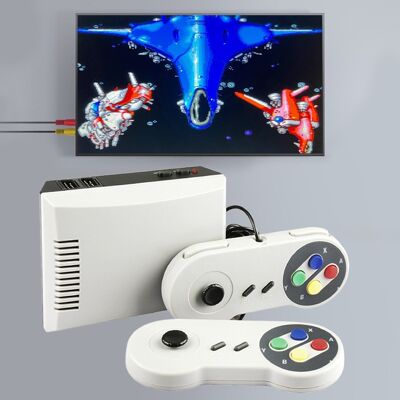 Retro video game console with 2000 games included. Includes 2 controls to play on TV. White