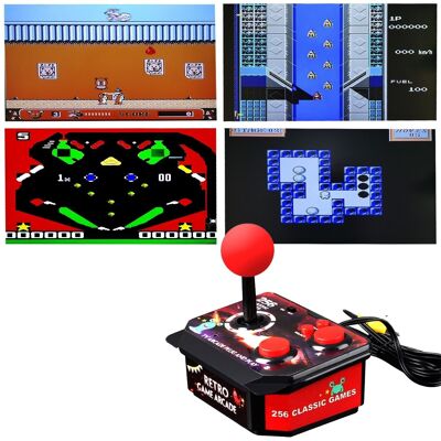 Controller arcade piccolo shaker per giochi retrò di 256 giochi. Collegamento AV. Nero