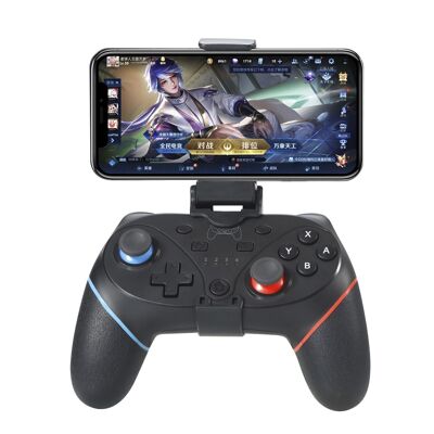 Wireless remote control with portable mobile holder. Bluetooth connection. Compatible with Switch, Android, iOS and PC. Black