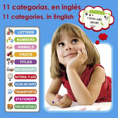 Tablero de dibujo para el aprendizaje en inglés con 11 cartas Verde