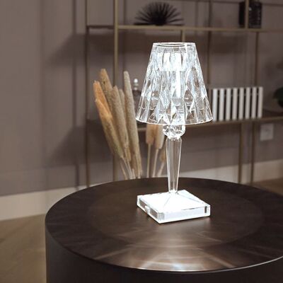 Lámpara ambiental de mesa 26 cm con 3 modos de iluminación, control táctil y batería recargable. Transparente
