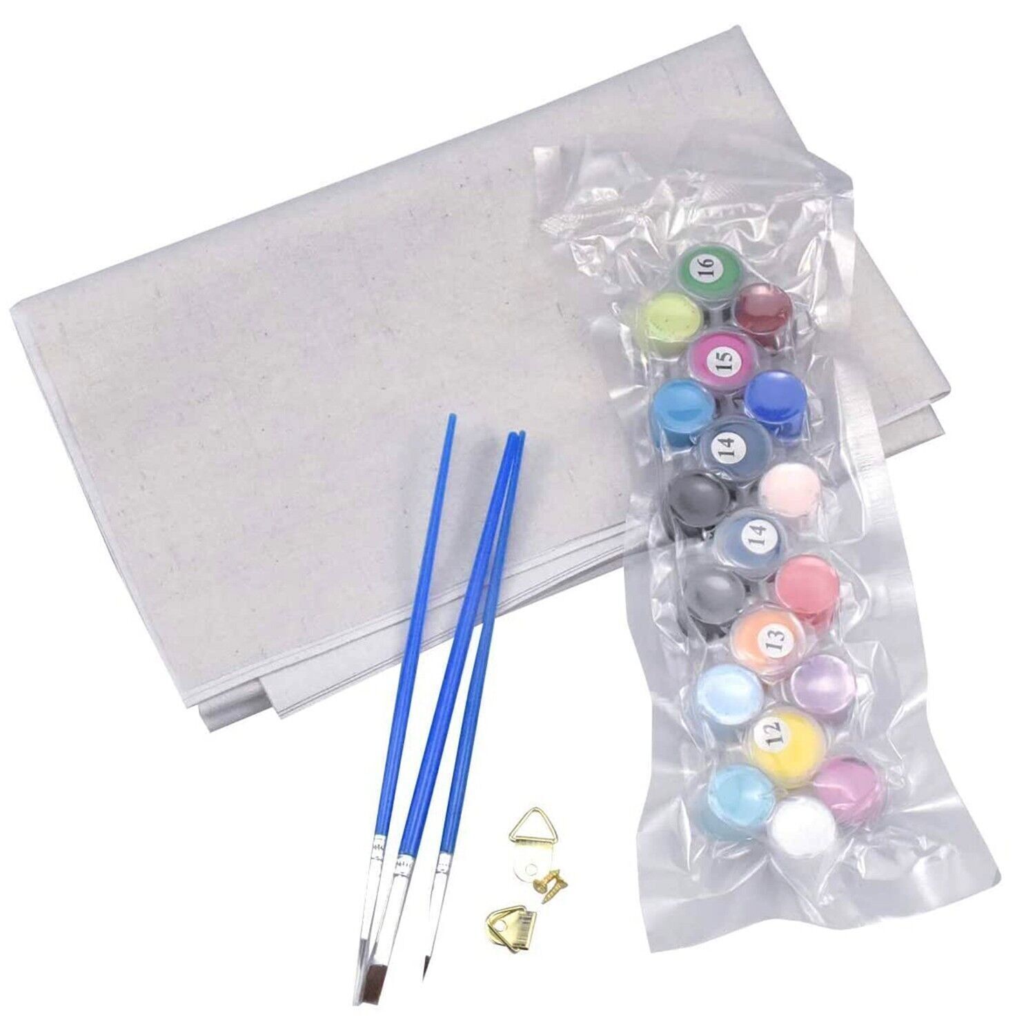 Canvas with drawing to paint with numbers, 40x50cm. Design girl on the beach. Includes necessary brushes and paints. Peach