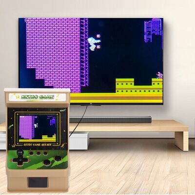 Arcade-Konsole GC18 mini, tragbarer Arcade-Automat mit 256 Spielen. 2,8 LCD-Bildschirm. Braun